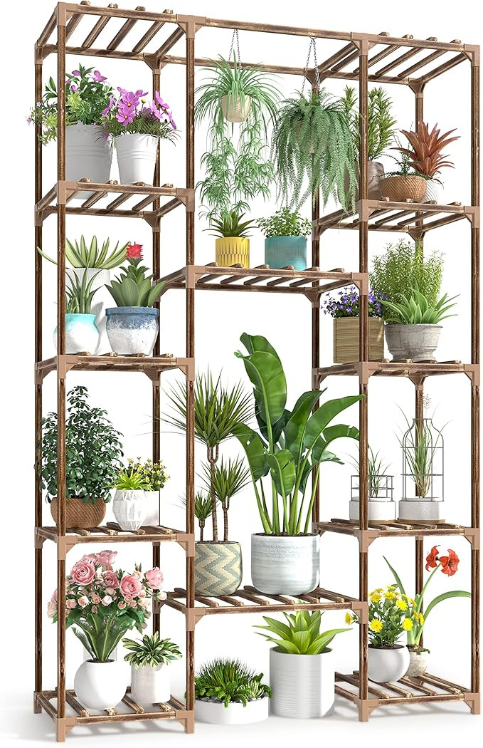 cfmour Wood Plant Stand Indoor Outdoor, 62.2" Tall Flower Shelf Tiered Plant Stands for Multiple ... | Amazon (US)