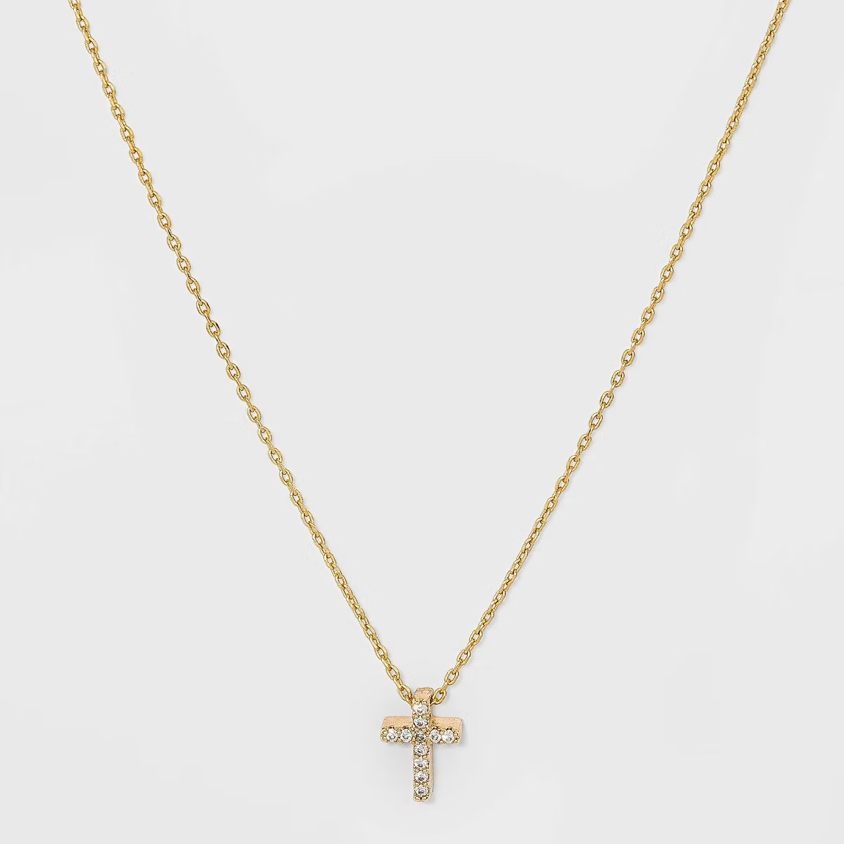 Silver Plated Gold Dipped Micro Pave Cubic Zirconia Cross Pendant Necklace - Gold | Target