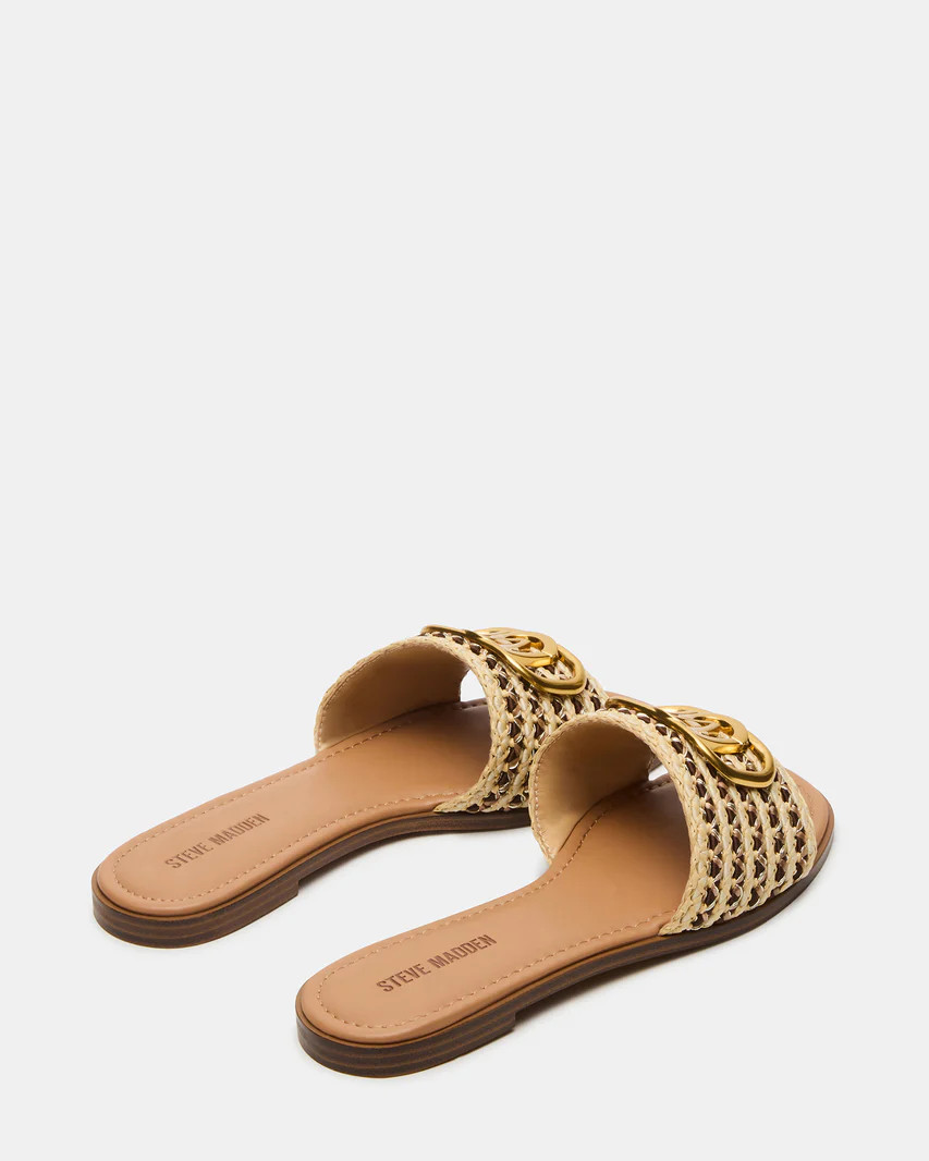 KORA Brown Raffia Gold Detail Slide Women's Sandal | Steve Madden (US)