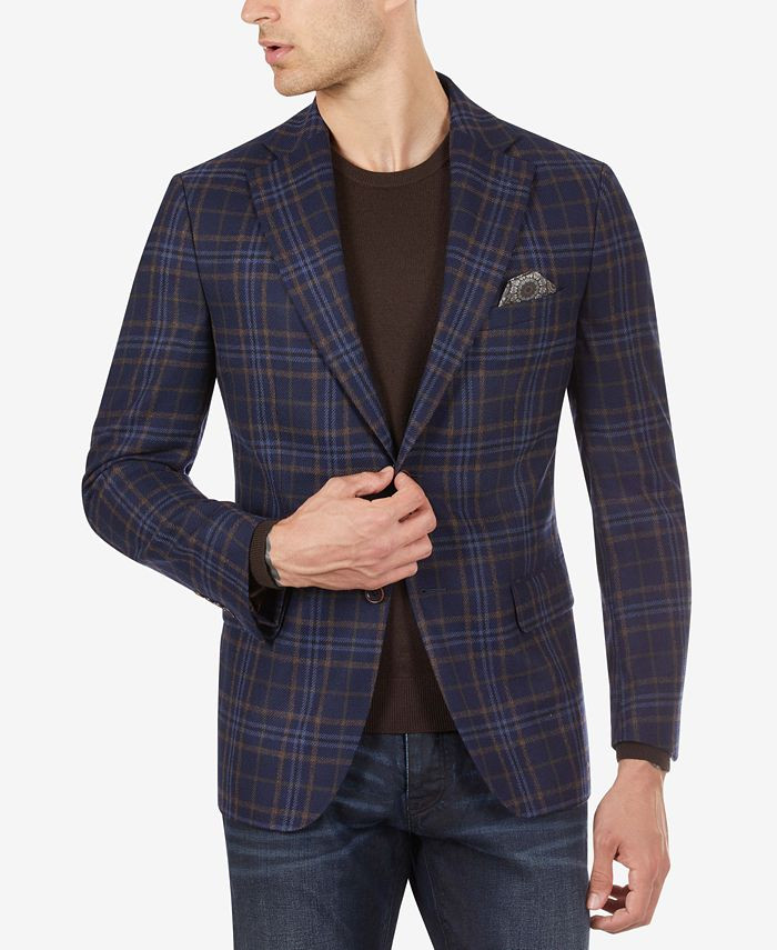 Tallia Men's Slim-Fit Navy & Brown Plaid Sport Coat & Reviews - Blazers & Sport Coats - Men - Mac... | Macys (US)