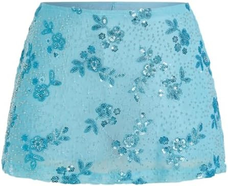 Womens Sequin Skirt Sparkly Low Rise Mini Skort Y2K | Beaded，Rhinestone，Party, Club, Concert,... | Amazon (US)