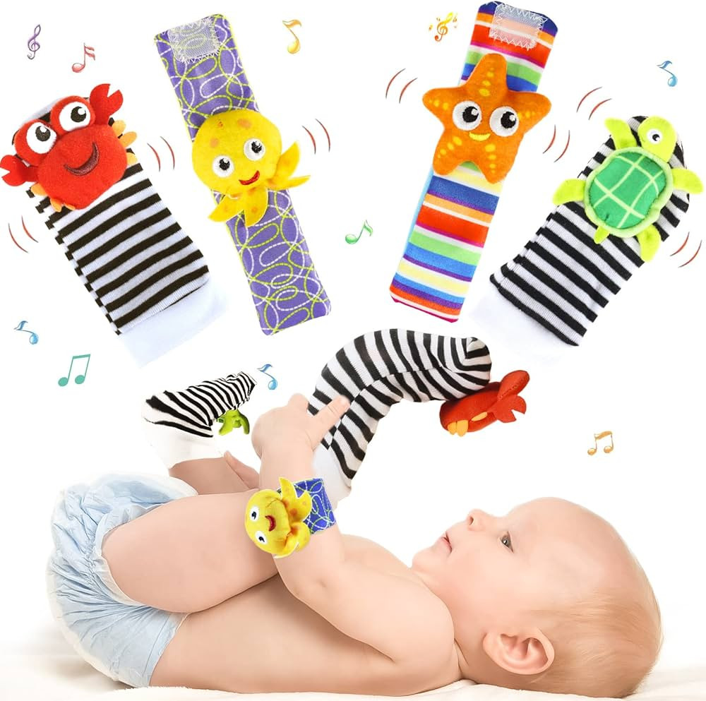 CCEOO TOY Baby Rattle Socks and Wrist Rattles Set 0-12 Months, Soft Sensory Toys for Newborn and ... | Amazon (US)