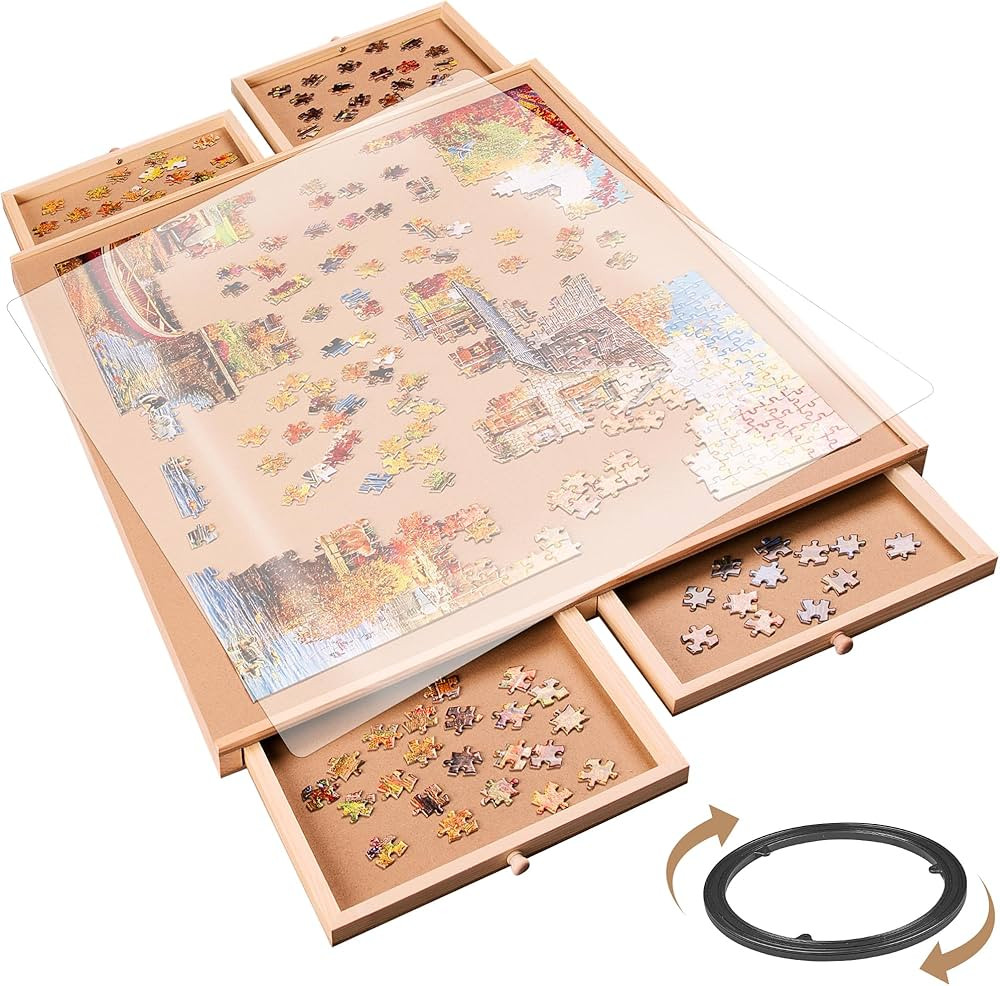 1000 Pieces Rotating Puzzle Board with 6 Storage Drawers & Protective Cover - Wooden Jigsaw Puzzl... | Amazon (US)