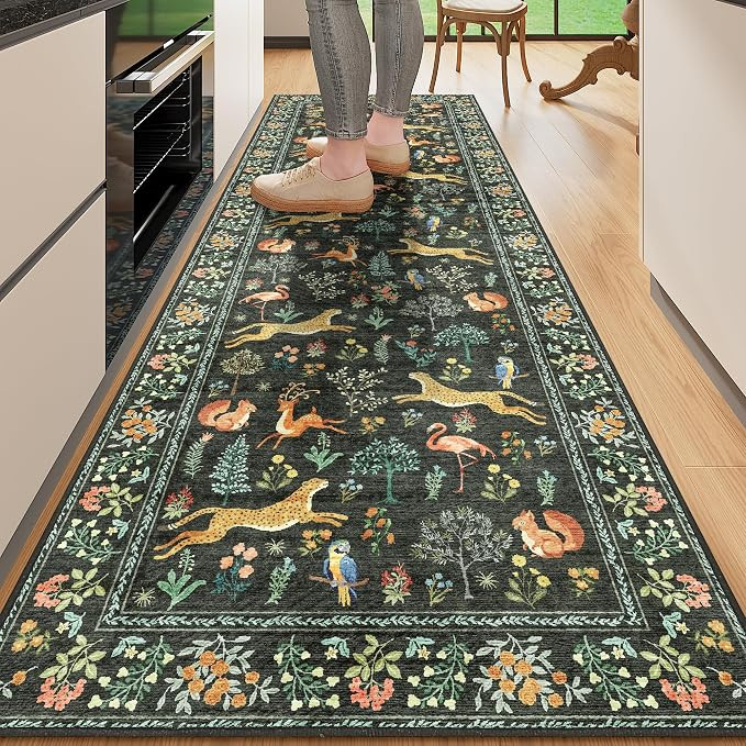 DUKINO 2.6x8 Rug for Hallway, Washable Kitchen Runner Rug with Non Slip Backing, Soft Low Pile Vi... | Amazon (US)