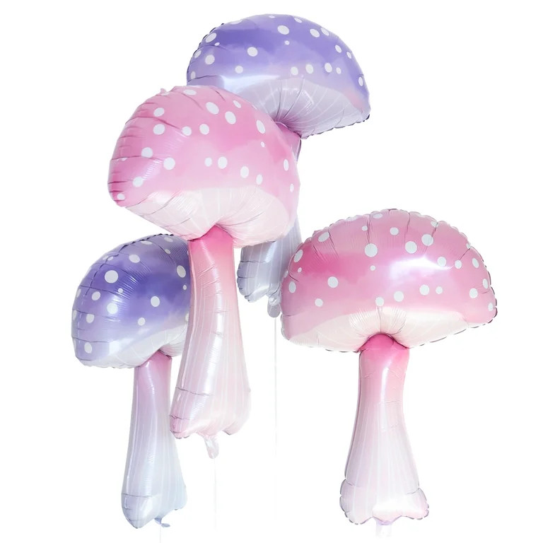 Cymylar 4-Pack Mushroom Foil Balloons, 36" Pink Purple, Fun Party Decorations for Kids, Birthday ... | Walmart (US)