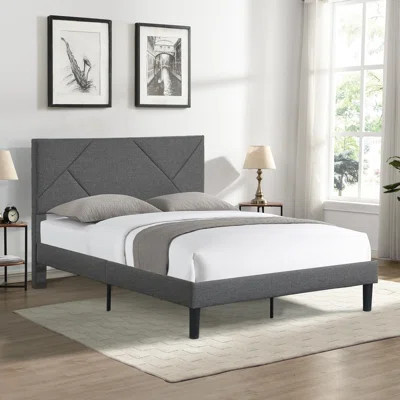 Queen Upholstered Platform Bed Frame with Wood Slat Support, No Box Spring Needed, Easy Assembly,Grey | Wayfair North America