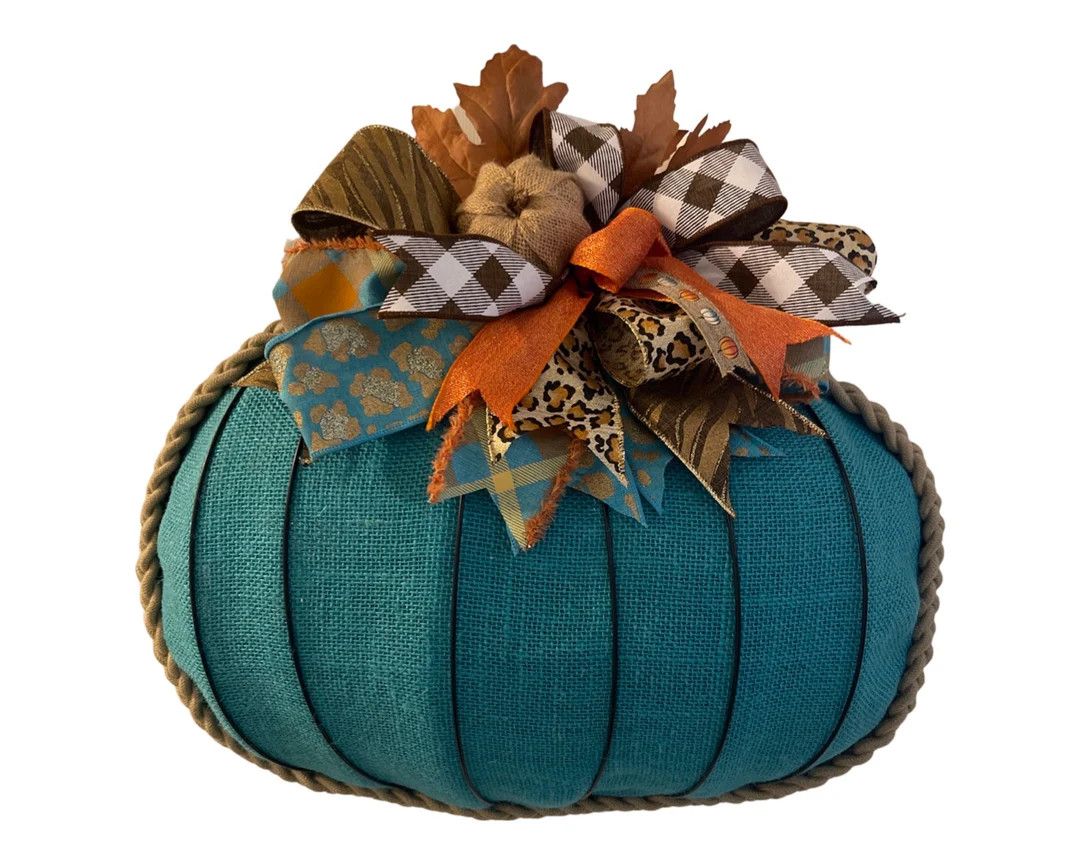 Pumpkin Wreath, Teal Pumpkin, Home Decor, Thanksgiving Gift, Thanksgiving Fall Wreath, Housewarmi... | Etsy (US)