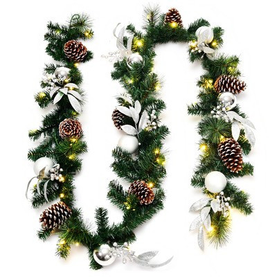 Costway 9ft Pre-Lit Artificial Christmas Garland with Mixed Decorations and LED Lights | Target