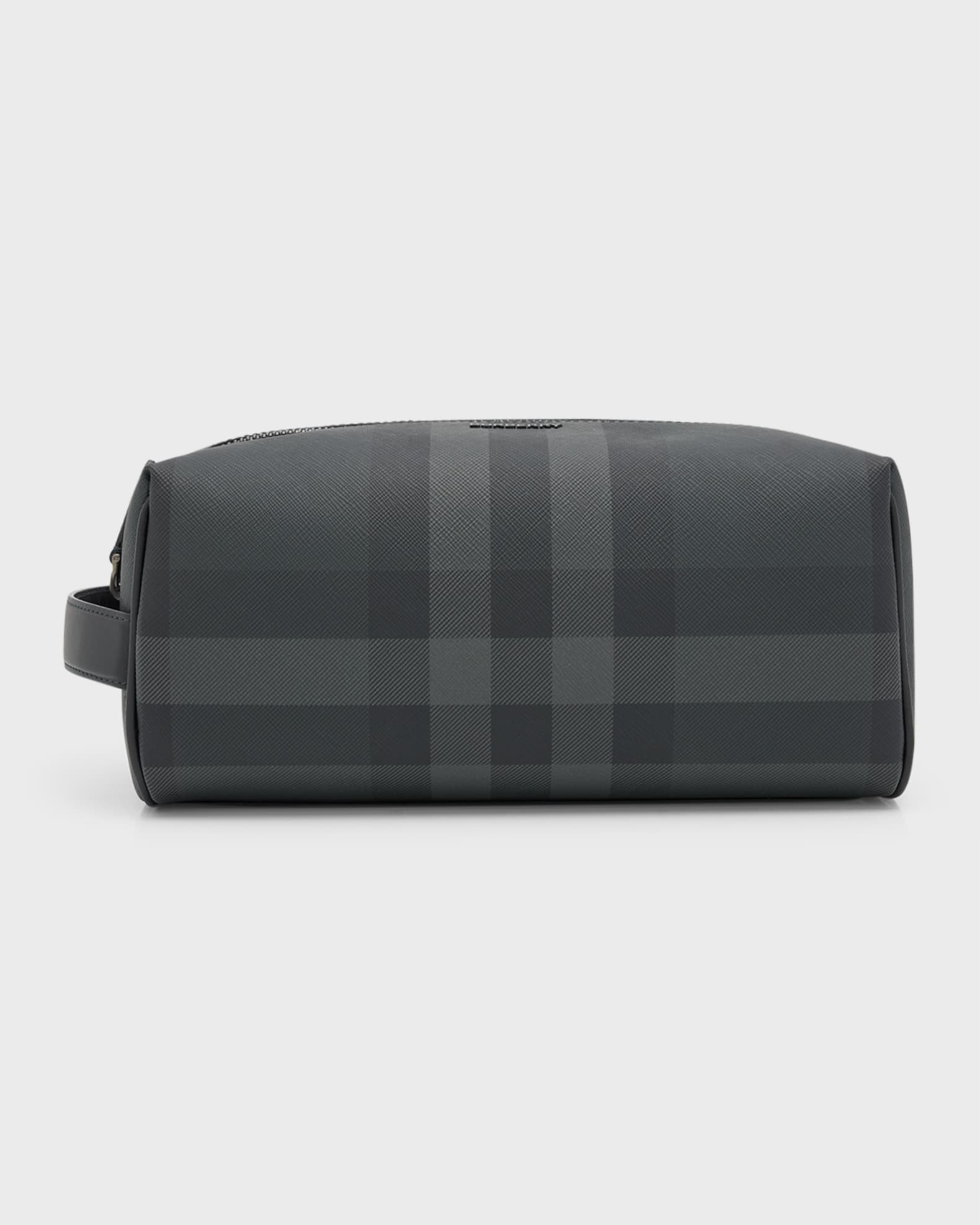 Men's Charcoal Check Leather Travel Zip Pouch | Neiman Marcus