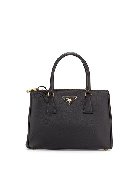 Prada Saffiano Small Lux Double-Zip Tote Bag, Black (Nero) | Bergdorf Goodman