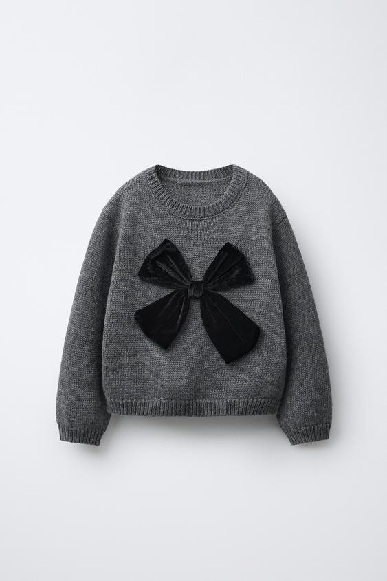 KNIT JUMPER WITH VELVET BOW | Zara US