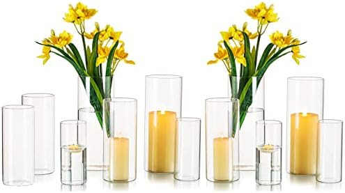 Amazon.com: Glass Hurricane Candle Holder Set of 12, Hewory Tall Cylinder Vase for Centerpieces, ... | Amazon (US)