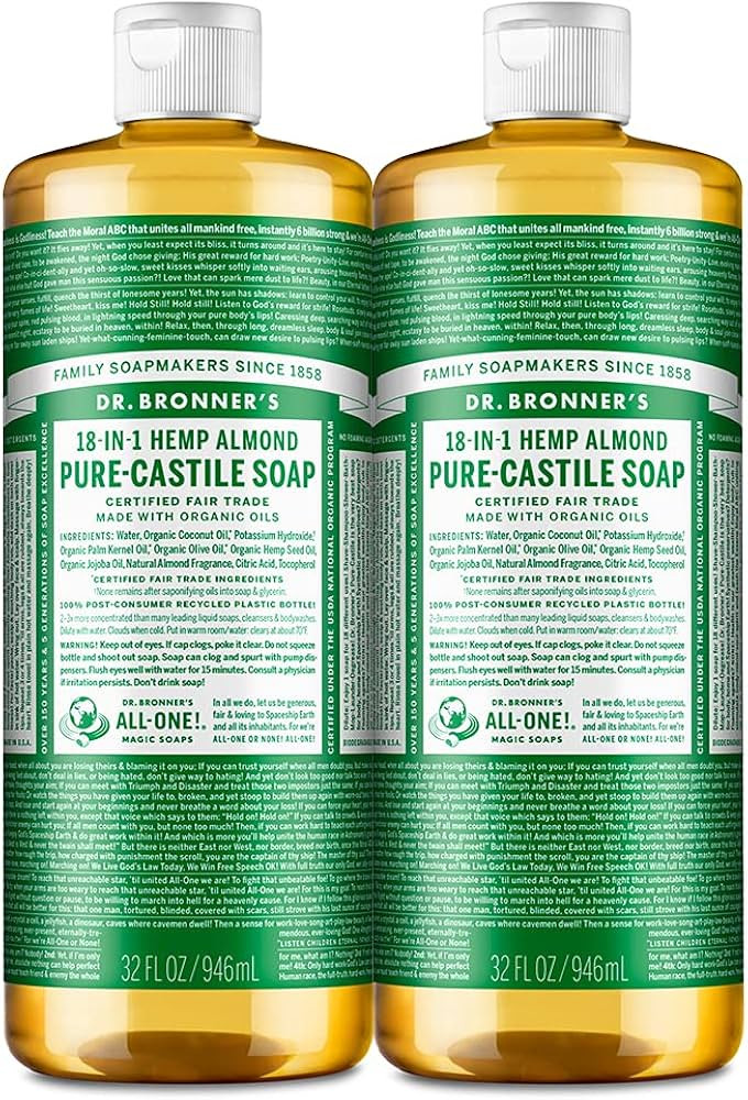Dr. Bronner's - Pure-Castile Liquid Soap (Almond, 32 ounce, 2-Pack) - Made with Organic Oils, 18-... | Amazon (US)