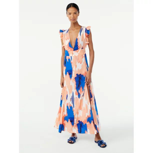 Scoop Women's and Women's Plus Long Ruffled Top Cover Up w/ Sides Slits - Walmart.com | Walmart (US)