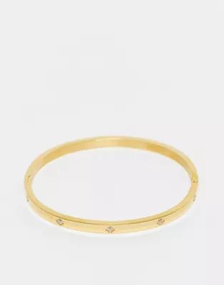 ASOS DESIGN stainless steel bangle with crystal design in gold tone | ASOS (Global)