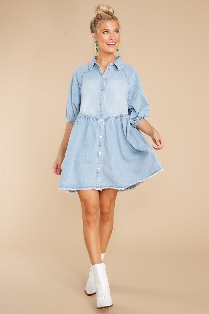 Still Rolling Light Wash Denim Dress | Red Dress 