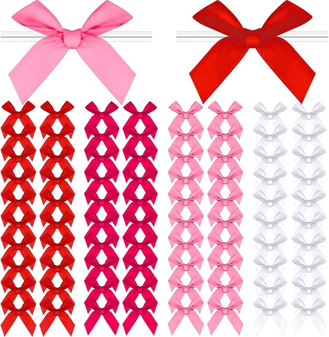Christmas Twist Tie Bows, 100 Pcs Satin Twist Tie Bows for Treat Bag Satin Ribbon Tie Bows for Ty... | Amazon (US)