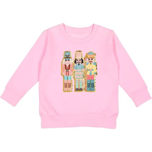 Sweet Wink Nutcracker Patch Christmas Sweatshirt in Pink at Nordstrom, Size 4T | Nordstrom