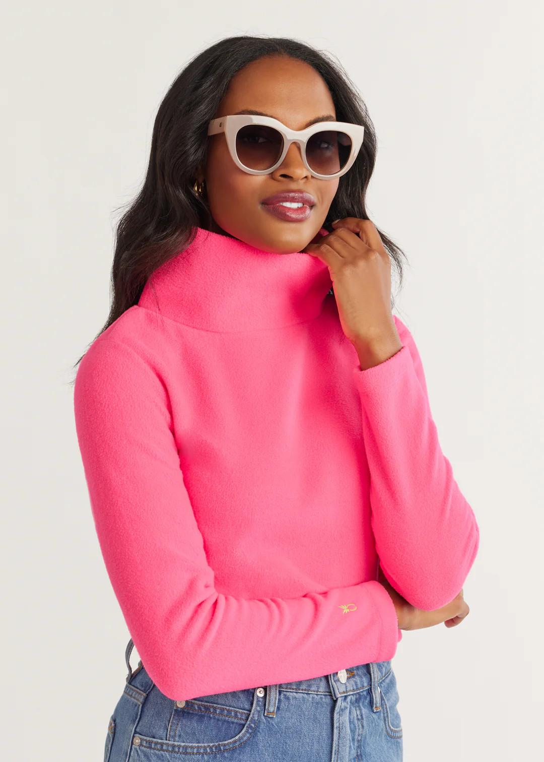 Greenpoint Turtleneck in Vello Fleece (Neon Pink) | Dudley Stephens