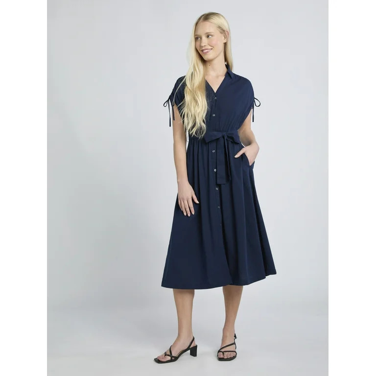 Time and Tru Women's and Women's Plus Midi Shirtdress, Sizes XS-4X | Walmart (US)