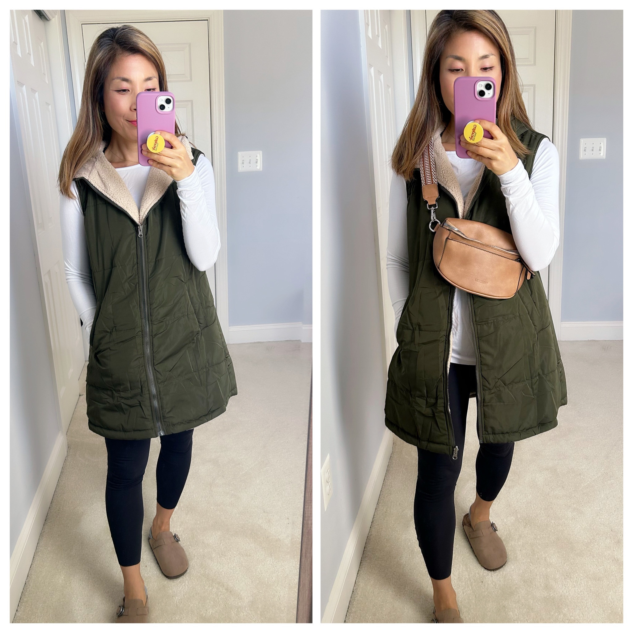 My long reversible Sherpa vest is cozy and perfect for fall! 
