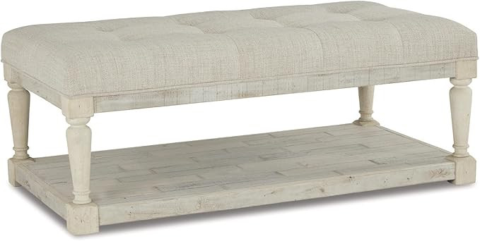 Signature Design by Ashley Shawnalore Farmhouse Upholstered Solid Wood Ottoman Coffee Table, Whit... | Amazon (US)