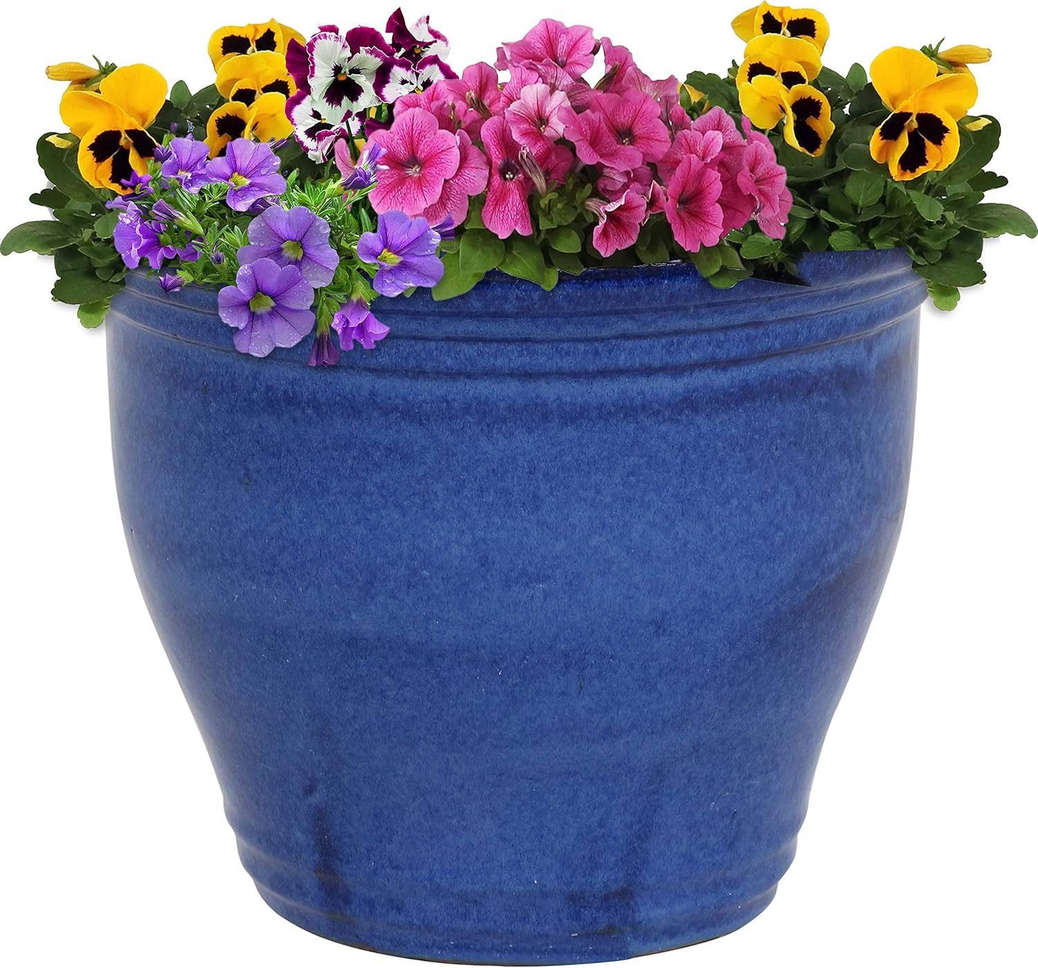Sunnydaze 15" Large Ceramic Plant Pot - Round Outdoor Glazed Ceramic Planter Pot with Drainage - ... | Amazon (US)