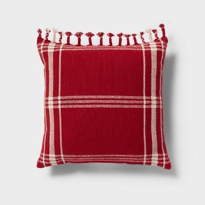18"x18" Traditional Fringe Square Deco Pillow Red - Threshold™ | Target