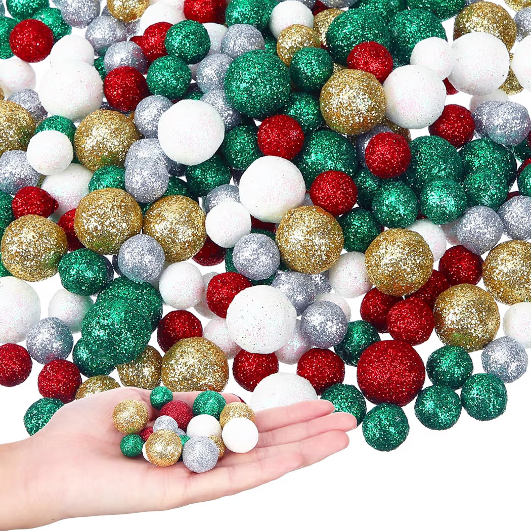 Pangda 400 Pcs Christmas Foam Balls Mini Christmas Glitter Vase Fillers Xmas Glittered Balls Orna... | Amazon (US)