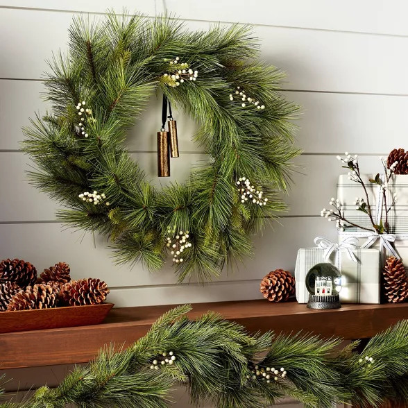 24" Faux White Berry Pine Wreath with Bell - Hearth & Hand™ with Magnolia | Target