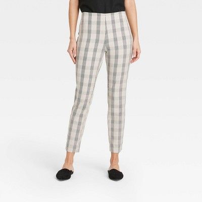 Women's Plaid High-Rise Skinny Ankle Pants - A New Day™ Taupe | Target