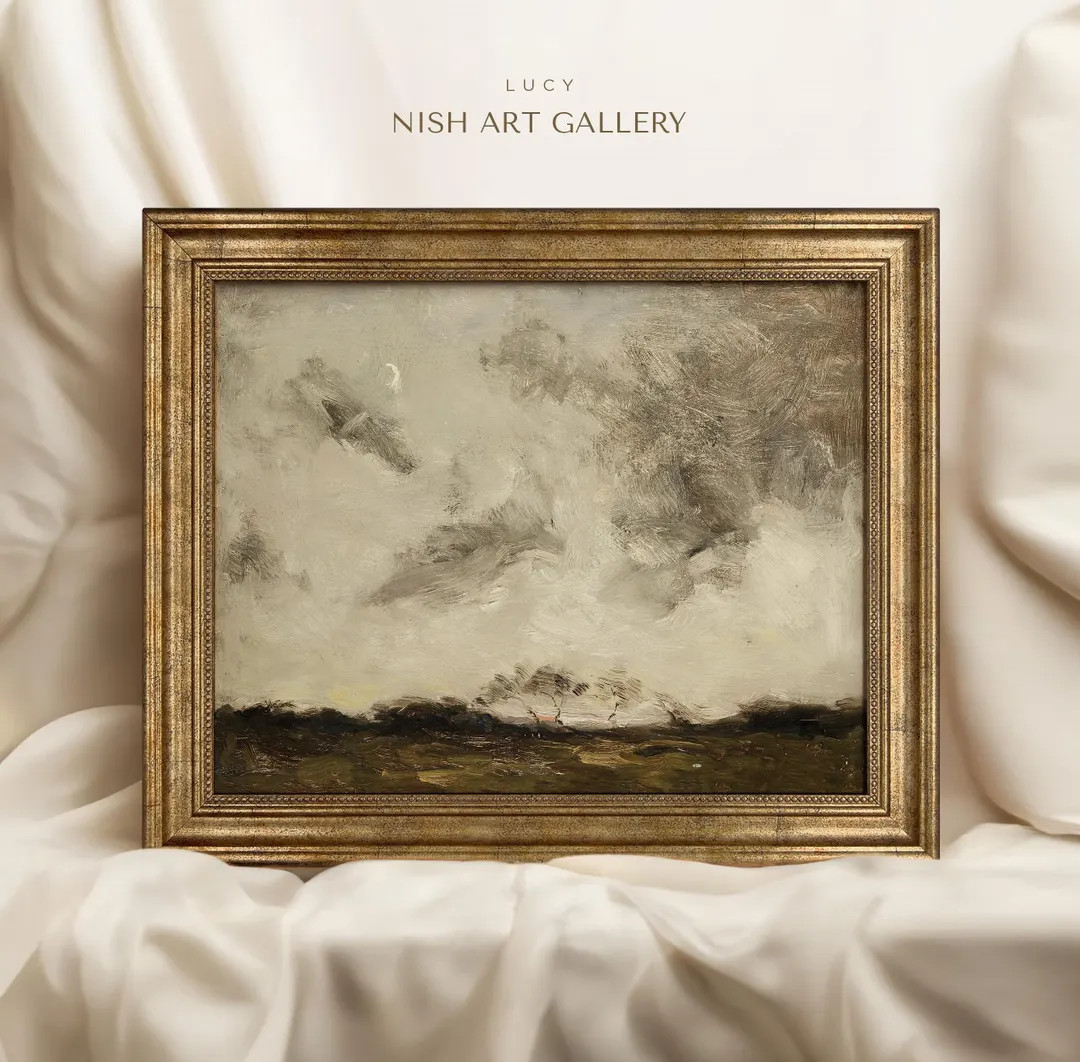 Framed Moody Landscape Print: Rustic Cloud Oil Painting, Ornate Gold Frame #140 | Etsy (US)