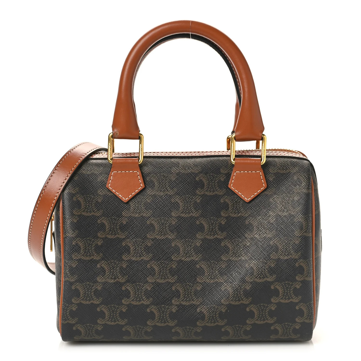 Triomphe Canvas Calfskin Small Boston Bag Tan | FASHIONPHILE (US)