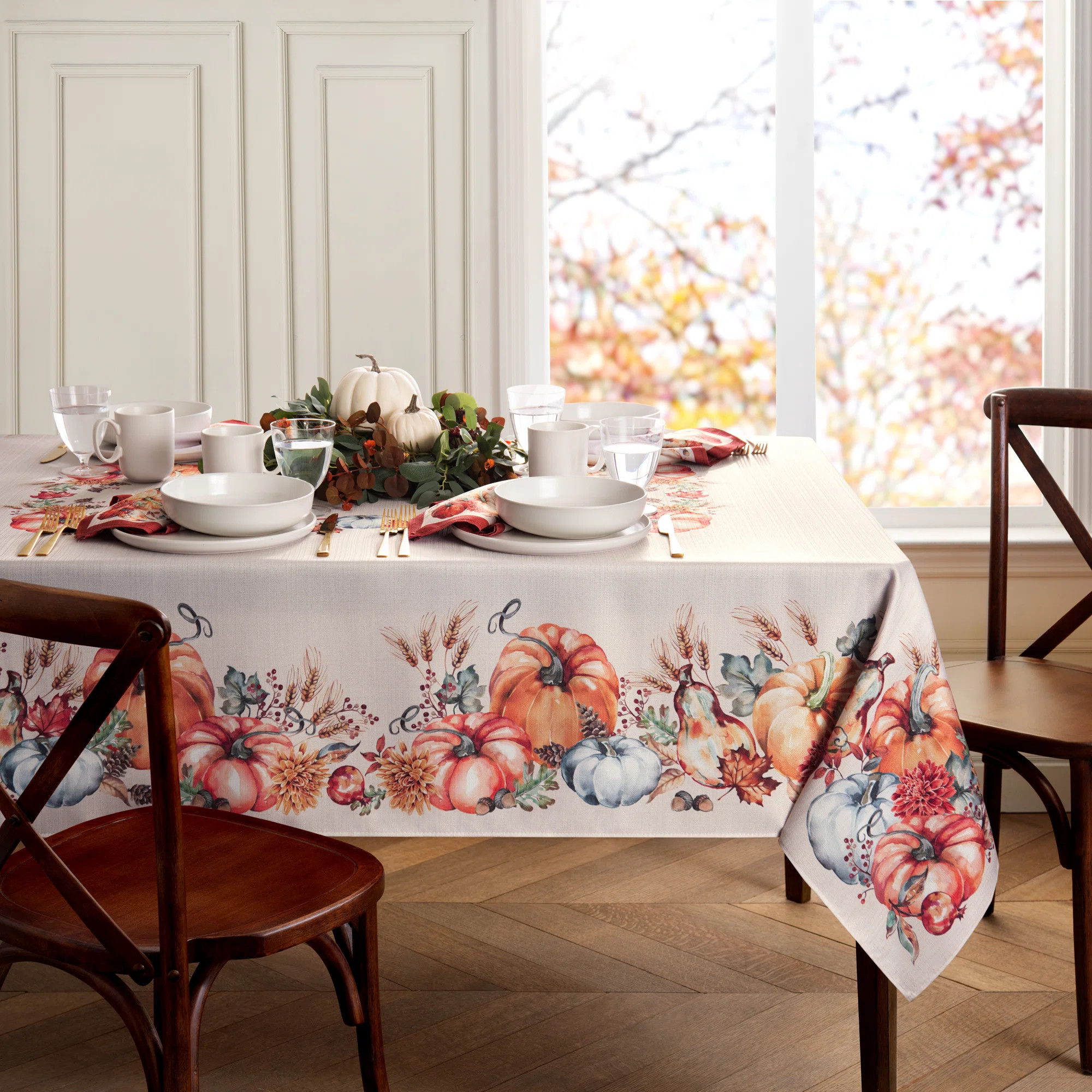 Thiago Botanical Floral Pumpkin Thanksgiving Polyester Rectangle Tablecloth | Wayfair North America