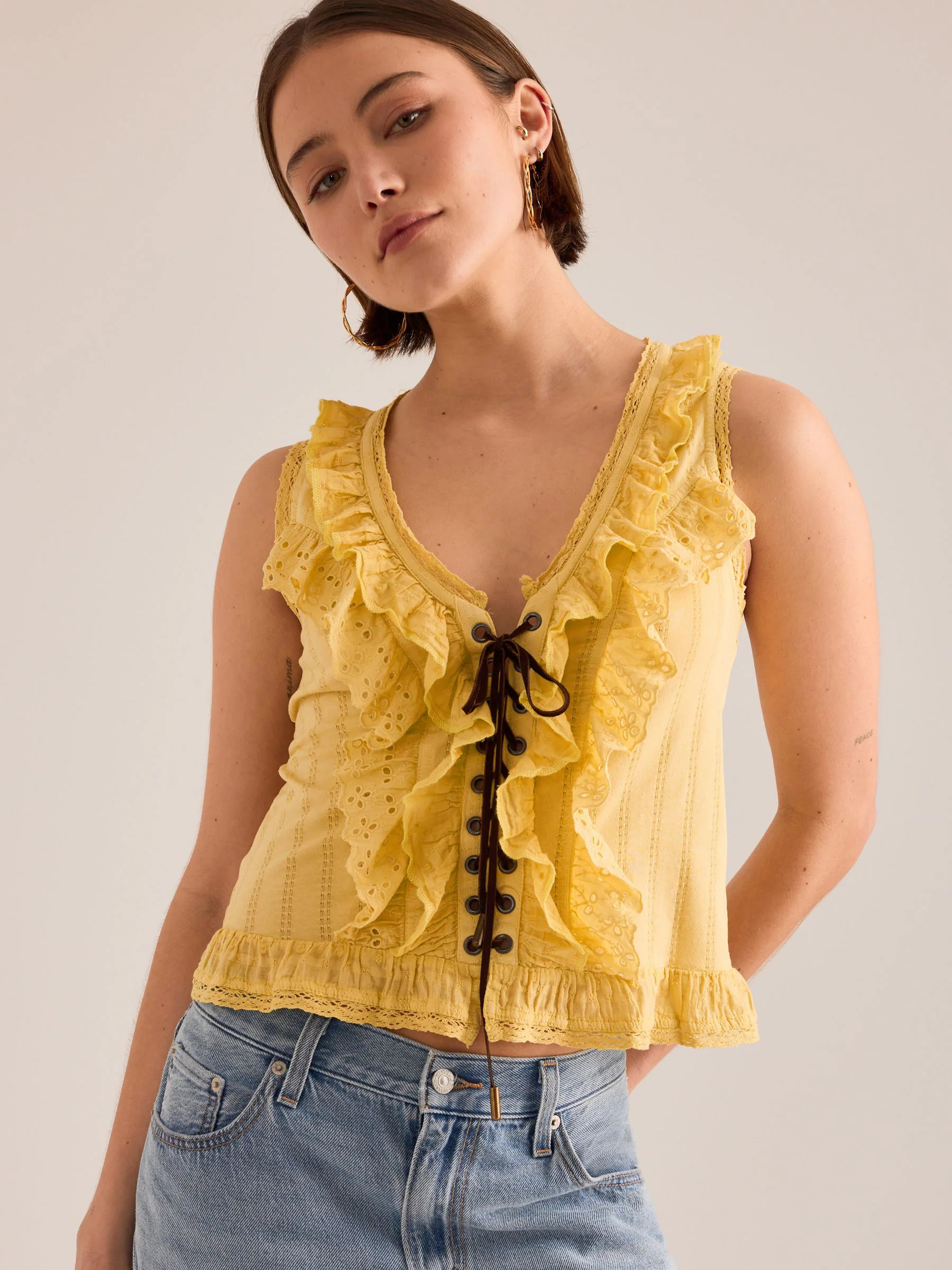 anthropologie Anthropologie Yellow Pilcro Eyelet Ruffle Tank Top | Next US