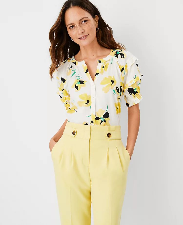Floral Ruffle Sleeve Button Front Top | Ann Taylor | Ann Taylor (US)