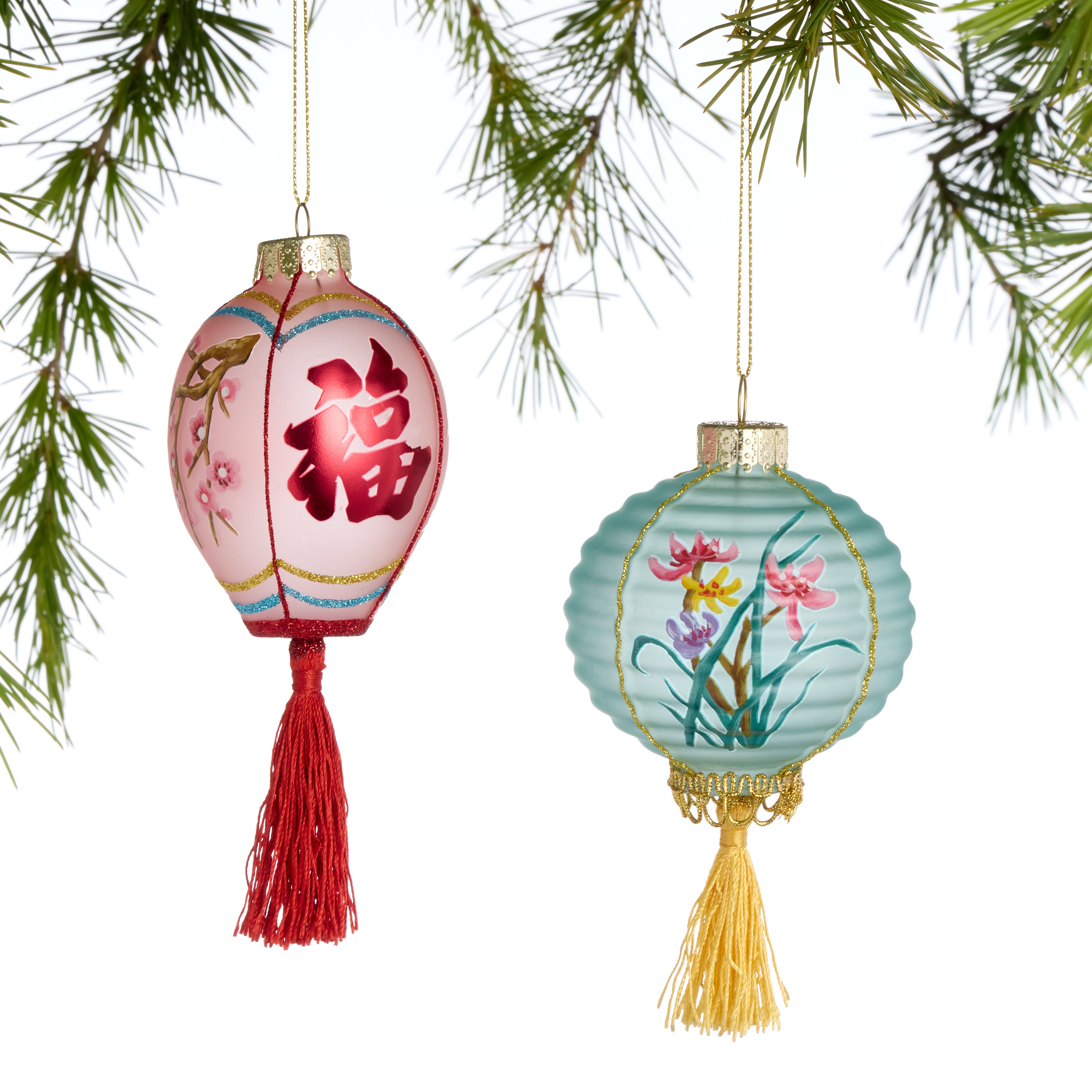 Glass Chinese Lantern Ornaments Set of 2 | World Market