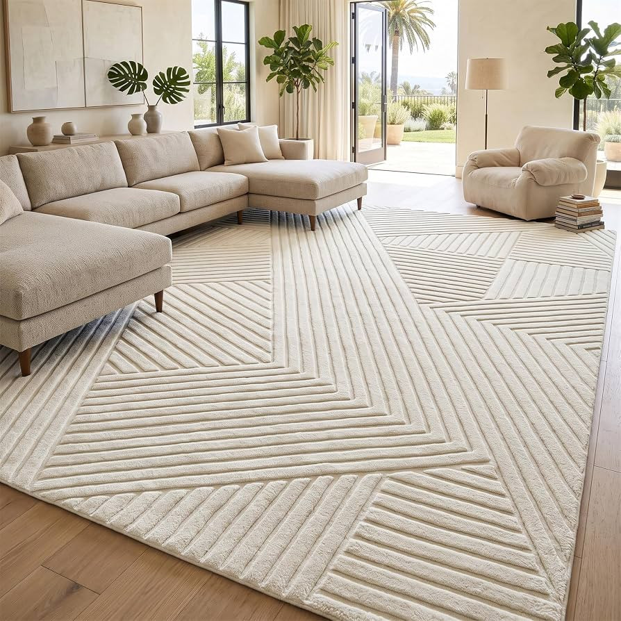 5X7 Beige Area Rugs for Living Room, Modern Geometric Washable Rug | Amazon (US)