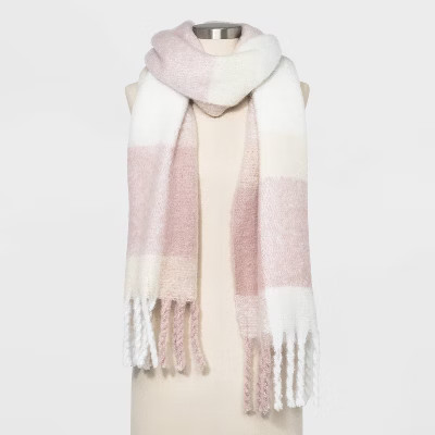 Women's Plaid Brushed Blanket Scarf - A New Day™ Smoked Pink One Size | Target