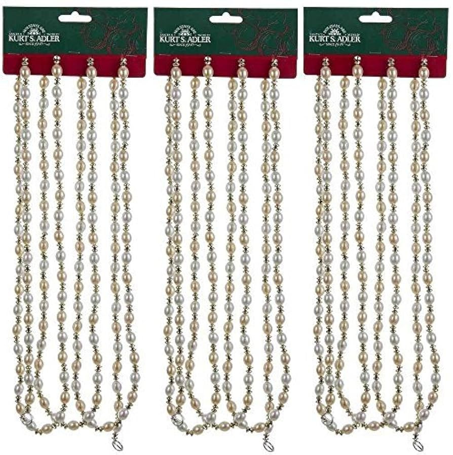 Kurt Adler (3 Gold & Ivory Christmas Beaded Garland Sets, 9 Feet Lengths | Amazon (US)
