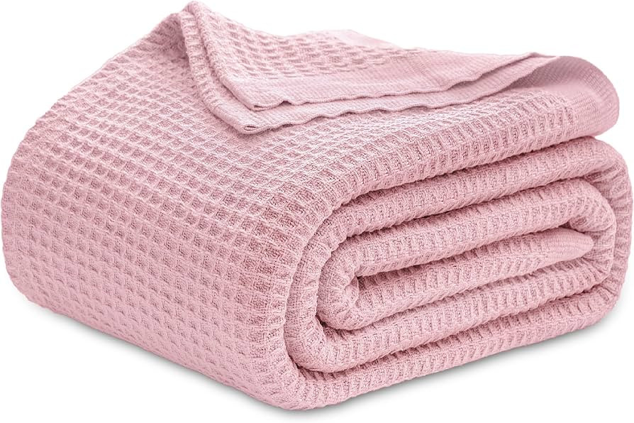 Bedsure 100% Cotton Blanket, Waffle Weave, Queen Size, Pink, 90"x90" | Amazon (US)