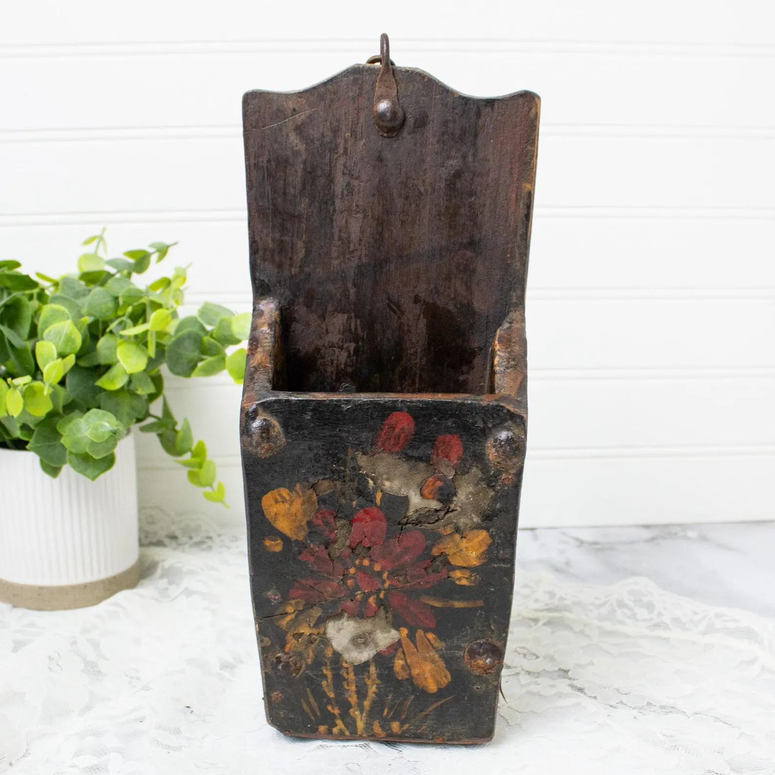 Antique Primitive Folk Art Wooden Wall Hanging Box, Toleware Style - Etsy | Etsy (Global)