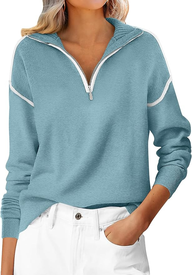 ANRABESS Womens Quarter Zip Sweaters Fall Long Sleeve V Neck Shirts Collared Business Casual Tops... | Amazon (US)