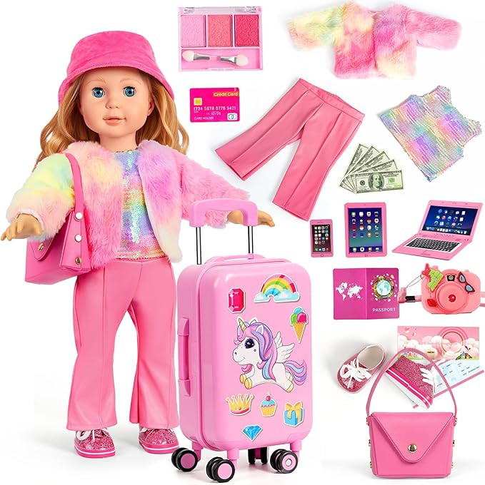 26 PCS American18 inch Doll Clothes and Accessories -Travel Suitcase Luggage, Clothes and Shoes, ... | Amazon (US)