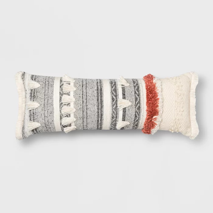 Tufted Multi Fringe Oversized Lumbar Pillow Cream  - Opalhouse™ | Target