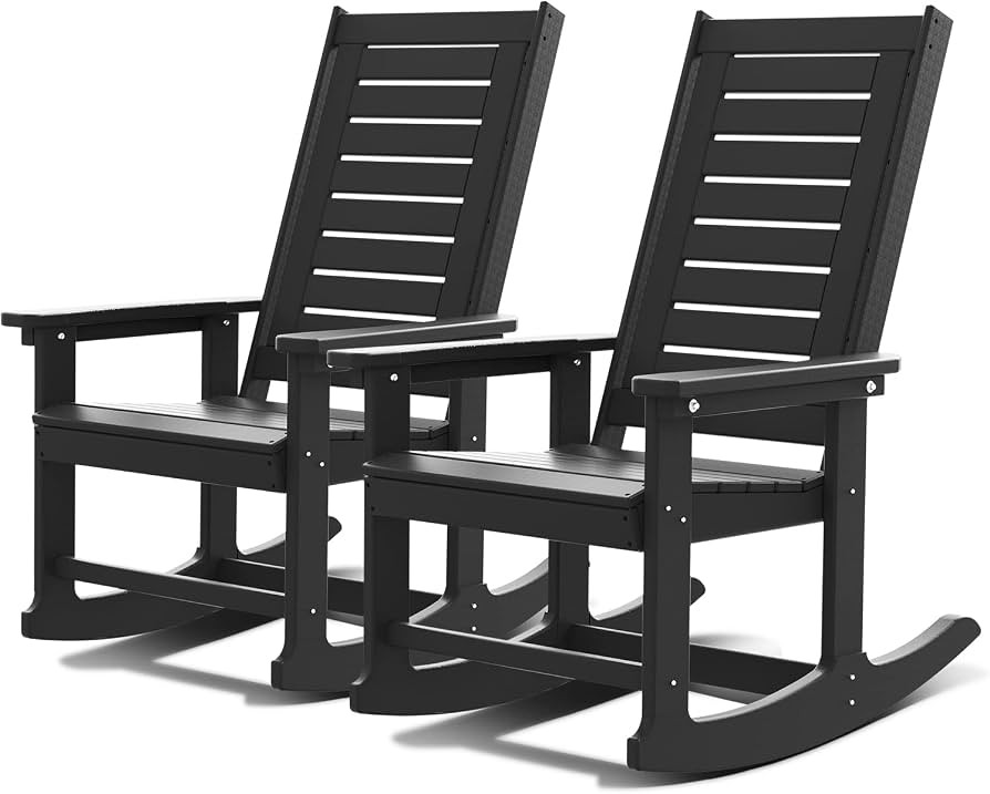 Outdoor Rocking Chairs | Set of 2 | Porch Rocker | HDPE Plastic | Black | Oversized Rockers | Hig... | Amazon (US)