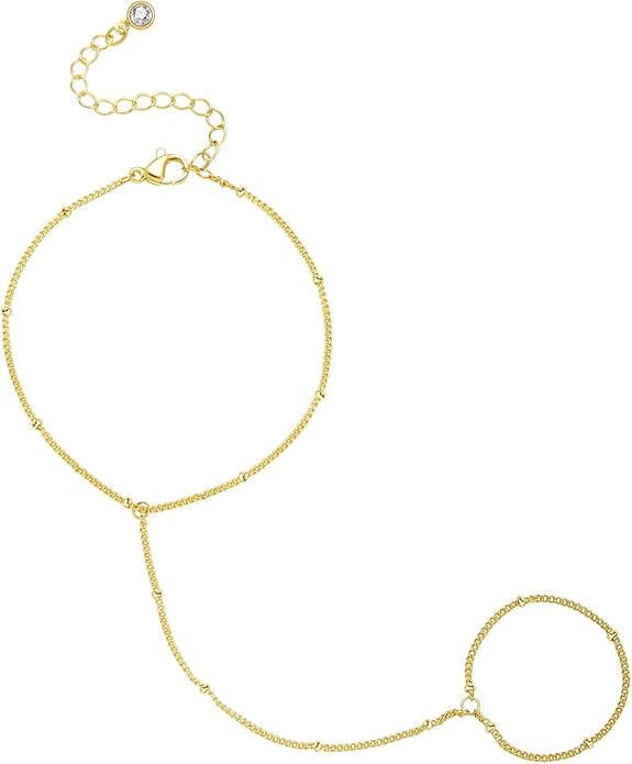 Listine Hand Chain Bracelet 14K Gold Ring Bracelet Hand Chain Trendy Stuff for Women Dainty Hand ... | Amazon (US)