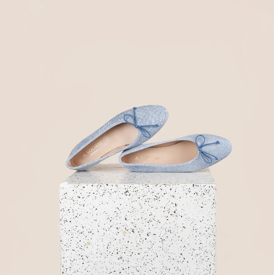 Como Ballet Flat in Denim Printed Suede | A. Soliani | A.Soliani