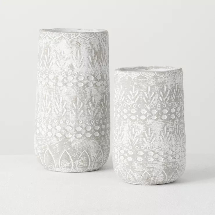 Sullivans Set of 2 Cement Tall Vase 10.5"H & 8"H Gray | Target