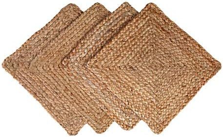 GLAMBURG Jute Braided Placemats Set of 4 Reversible, 100% Jute, Nonslip 14x14 Square Farmhouse Vi... | Amazon (US)